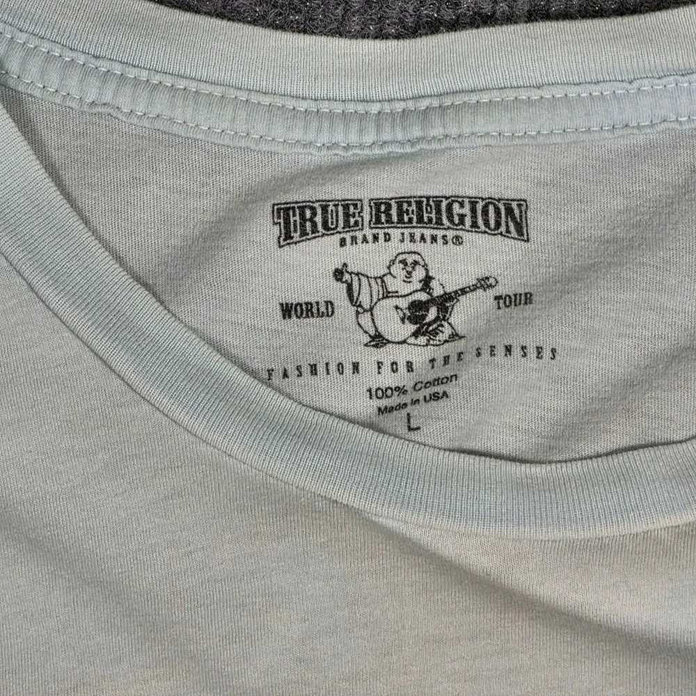 True Religion‎ Mens World Tour Horseshoe Logo T-Shirt Blue Large Made in USA